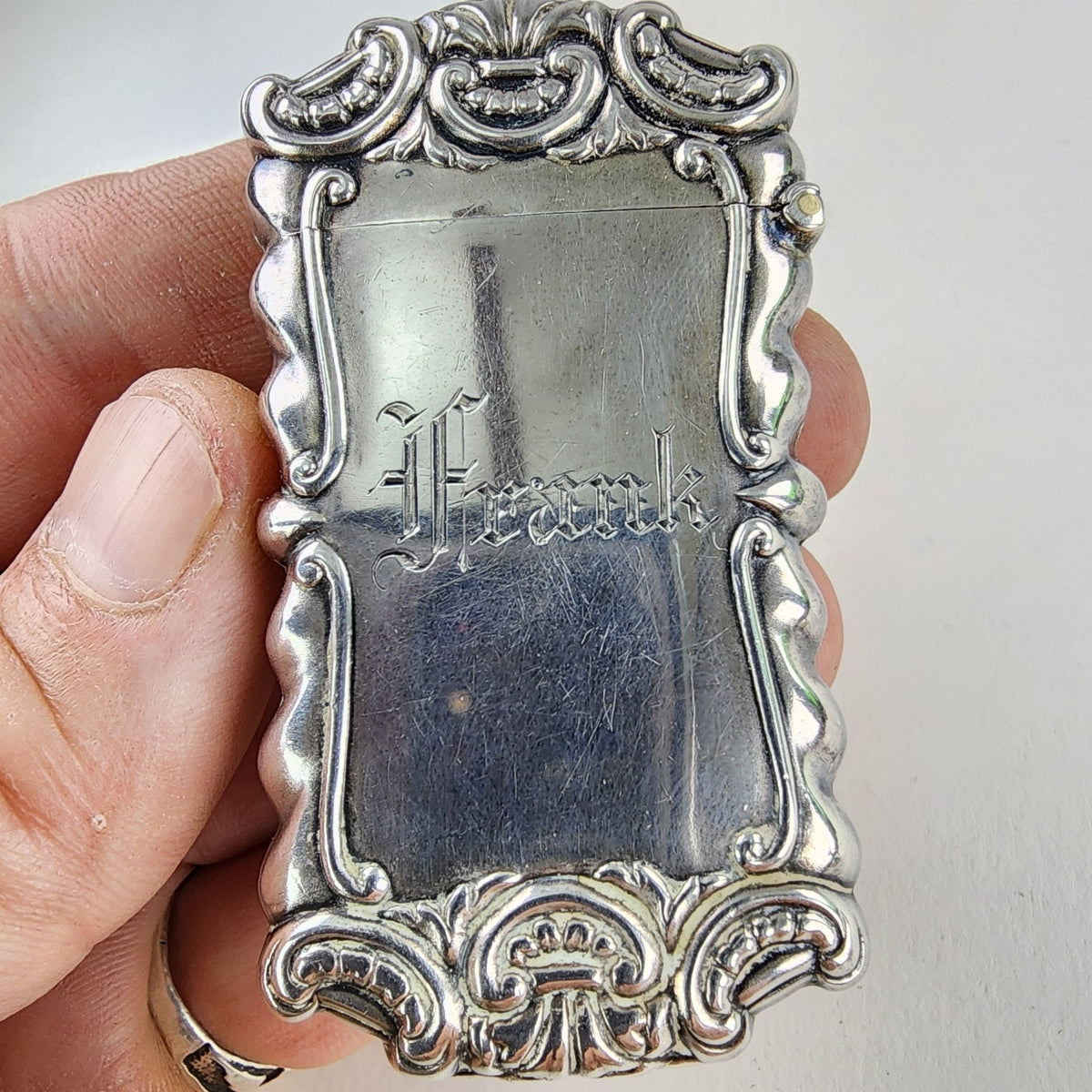 Art Nouveau Match Safe Sterling Silver 925 Engraved Frank & Insects Antique