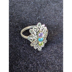 Filigree Ring in Sterling Silver 925 with Amethyst Peridot & Topaz Size 8