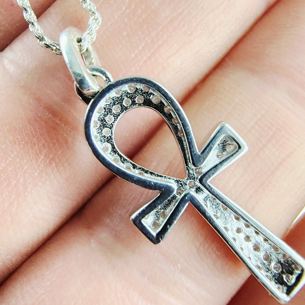 22" Moissanite Ankh Necklace Sterling Silver 925 New Iced Out