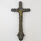 18/19th C Spanish Colonial Bronze Crucifix Antique Brass Cross 5"