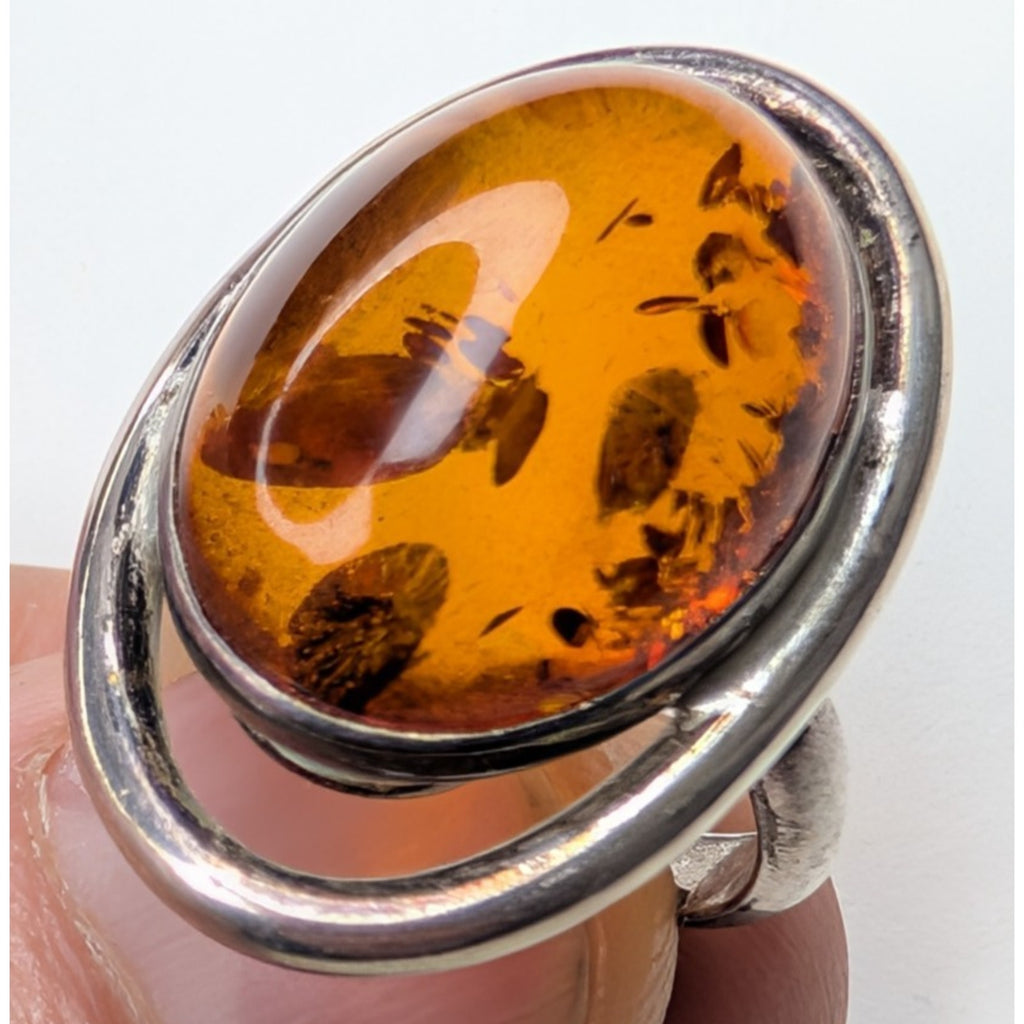 Modernist Baltic Amber Sterling Silver 925 Ring Size 8 1/2 Vintage