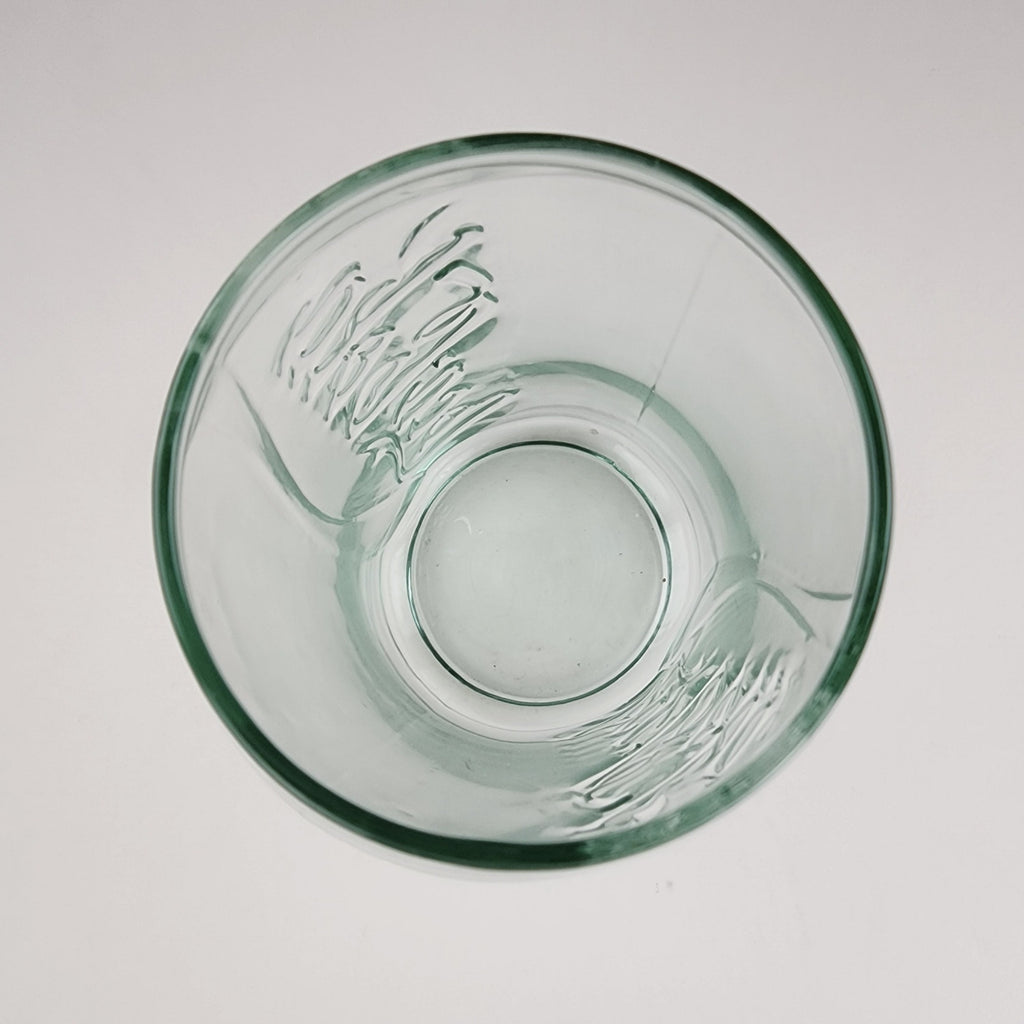 Coca Cola Can Shaped Classic Light Green Embossed Glass Tumbler 4 3/4" Tall