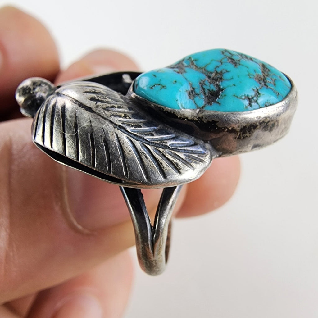 ME Chavez Turquoise Sterling Silver Ring Size 8 Navajo Native Old Pawn