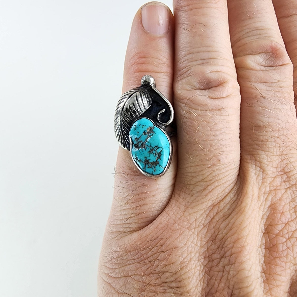 ME Chavez Turquoise Sterling Silver Ring Size 8 Navajo Native Old Pawn