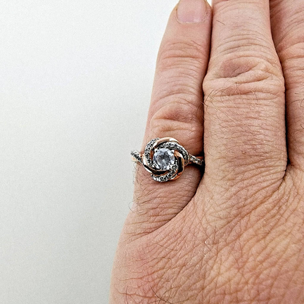 Rose Gold Plated Knotted Halo Ring Size 9 Sterling Silver 925 Vintage
