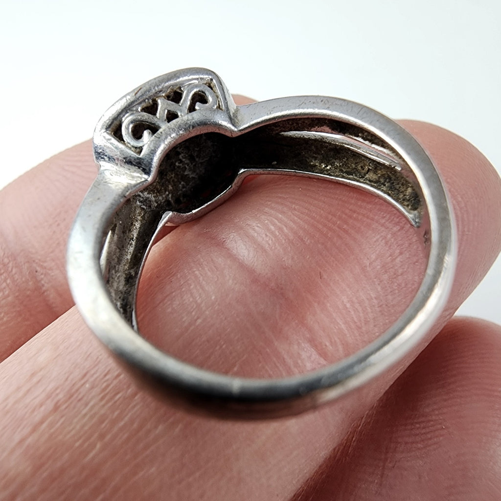 Pave Diamond Crossover Band Ring Size 7 Sterling Silver 925 Vintage