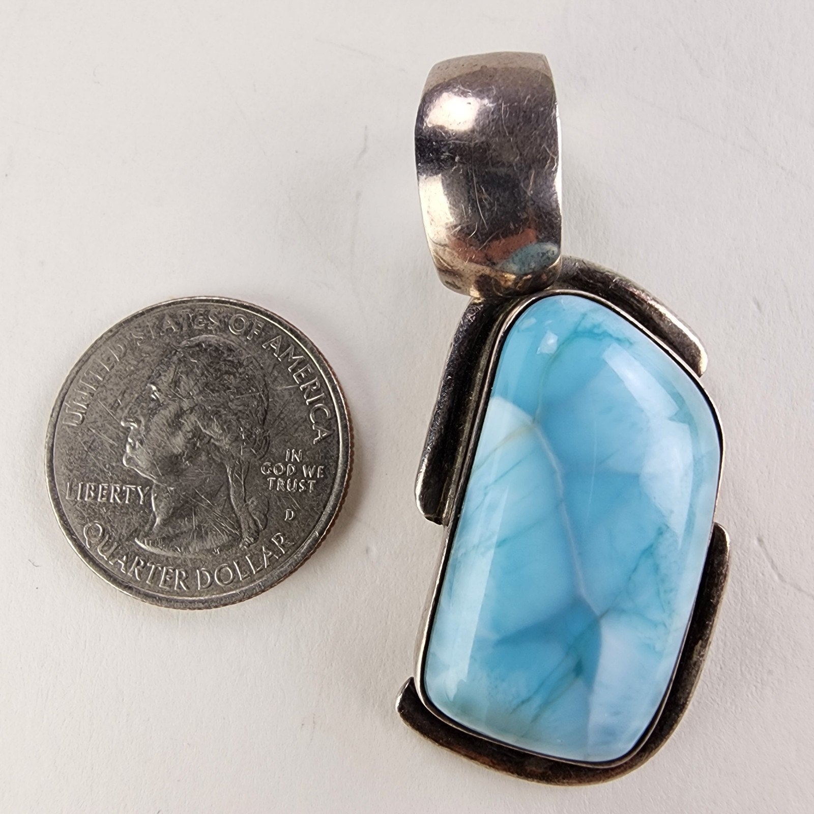 Bold Larimar Sterling Silver 925 Modernist Pendant Vintage
