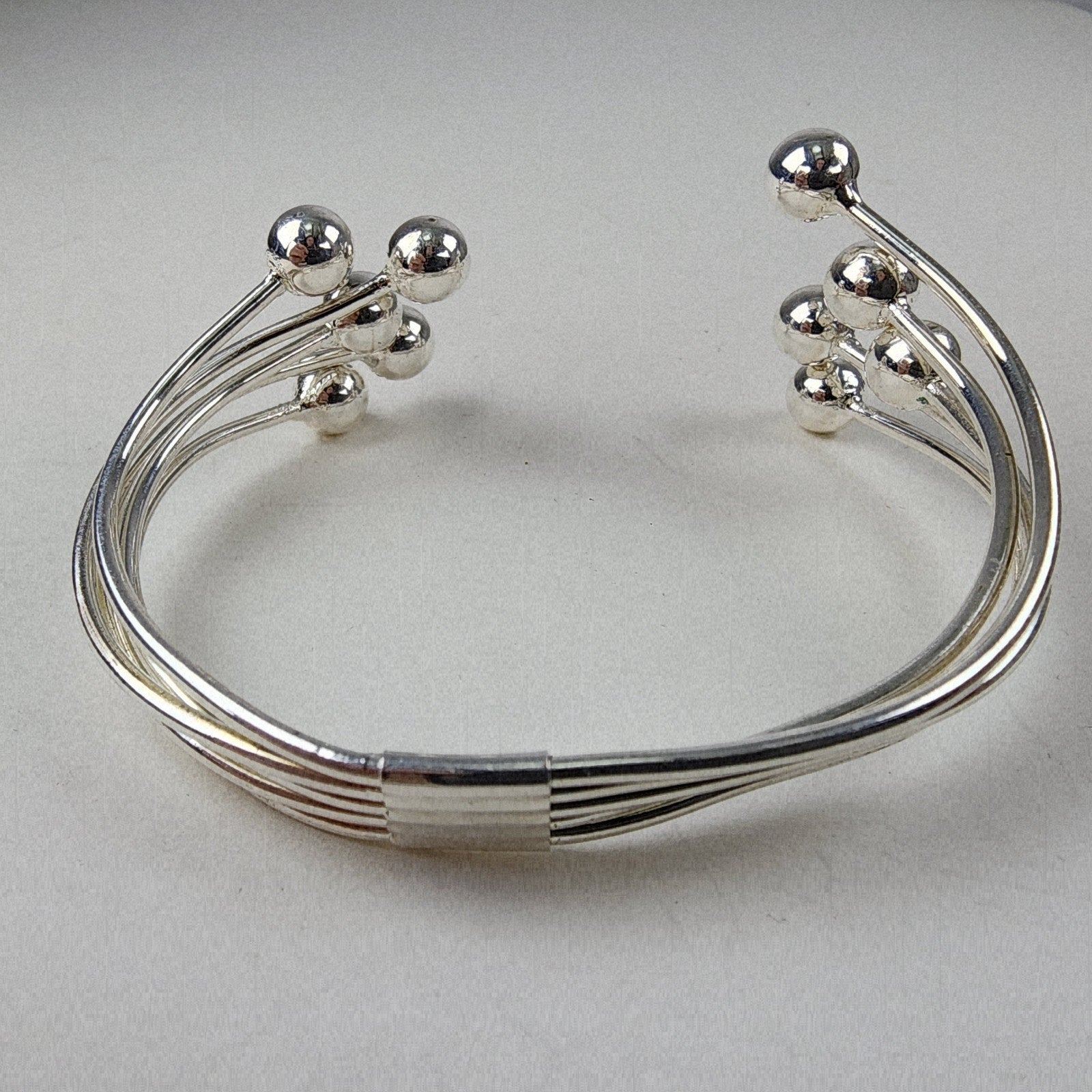 Modernist Multi Strand Ball Sterling Silver 925 Bracelet Vintage Bead