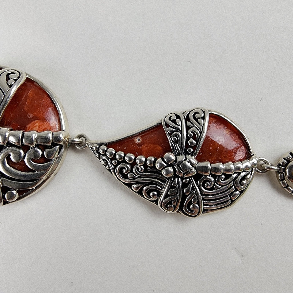 Orange Firefly Bracelet Sterling Silver 925 Adjustable 7" to 8"