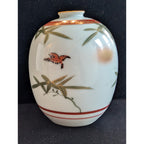 Kutani Bud Vase Japanese Hand Painted Porcelain Gilt Bamboo Scene 4" Tall