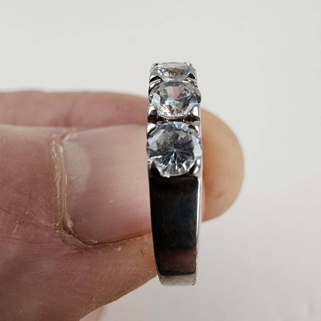 Sterling Silver 925 Four Stone Heart Ring Size 6 Vintage
