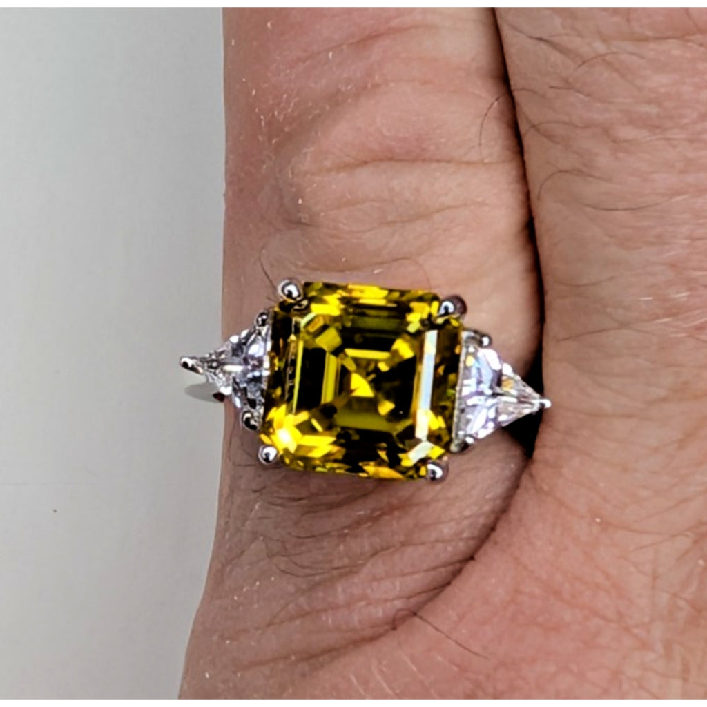 5ct Yellow Moissanite Sterling Silver 925 Cocktail Ring Size 8 Asscher Cut