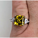 5ct Yellow Moissanite Sterling Silver 925 Cocktail Ring Size 8 Asscher Cut