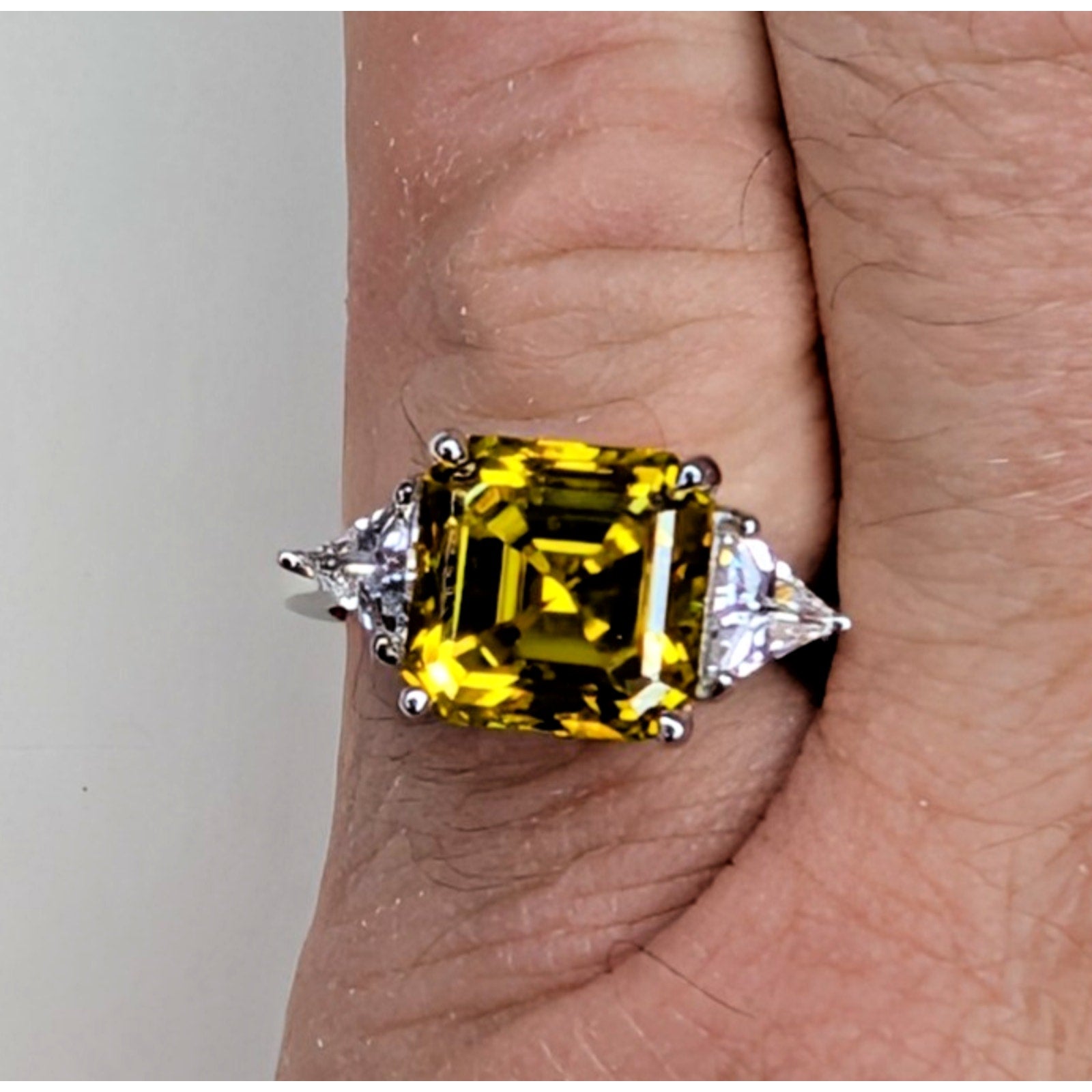 5ct Yellow Moissanite Sterling Silver 925 Cocktail Ring Size 8 Asscher Cut