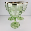 Anchor Hocking Block Optic Pattern 6" Gold Rimmed UV Uranium Wine Glass Set of 3