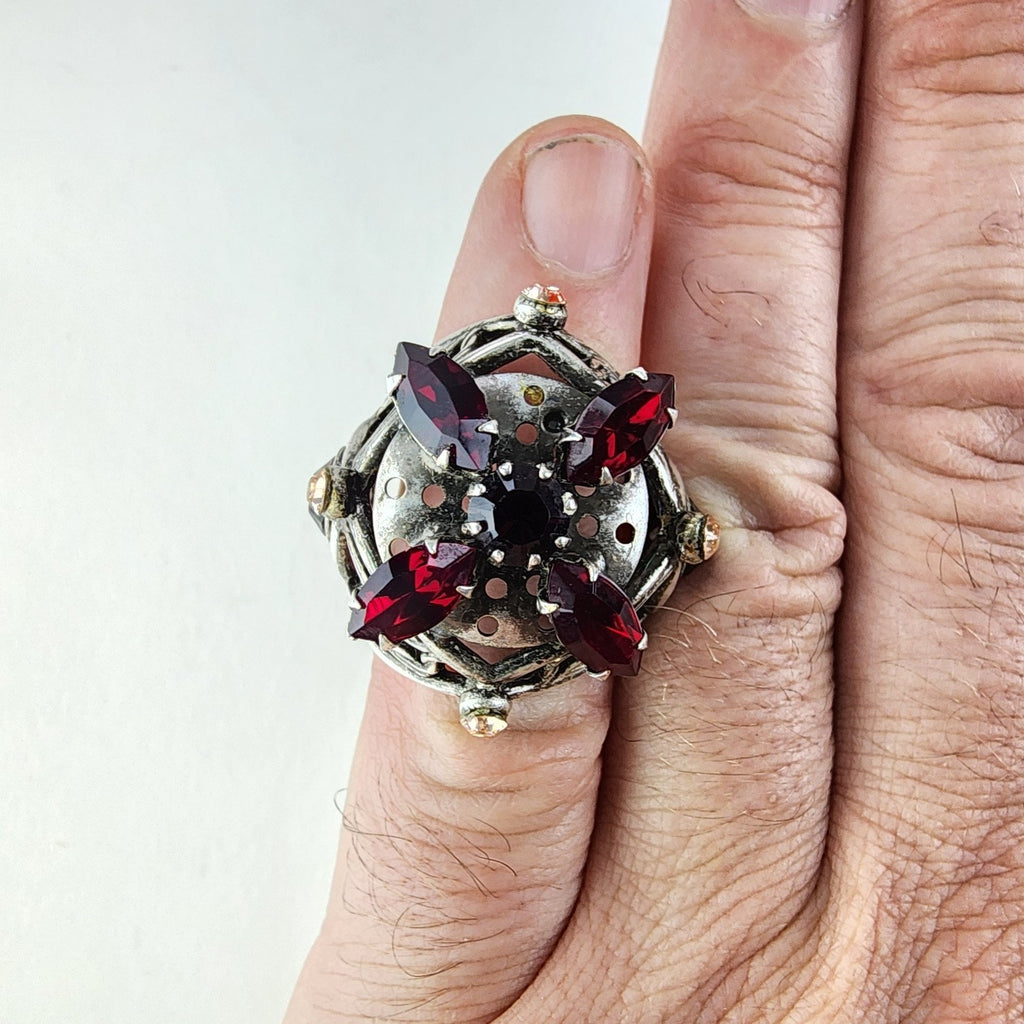 Pomander Caged Marquise Cocktail Ring Size 6 Silverplate Vintage