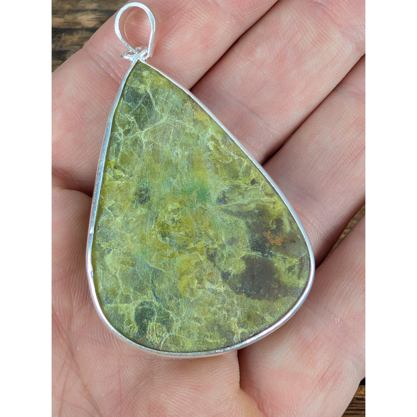 Peruvian GREEN OPAL Sterling Silver 925 Statement Pendant New 25g