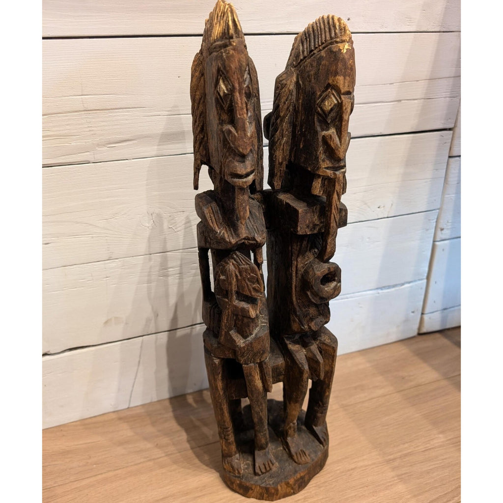 African DOGON Marriage Statue Wood Carved Couple and Children Figure 21"