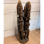 African DOGON Marriage Statue Wood Carved Couple and Children Figure 21"