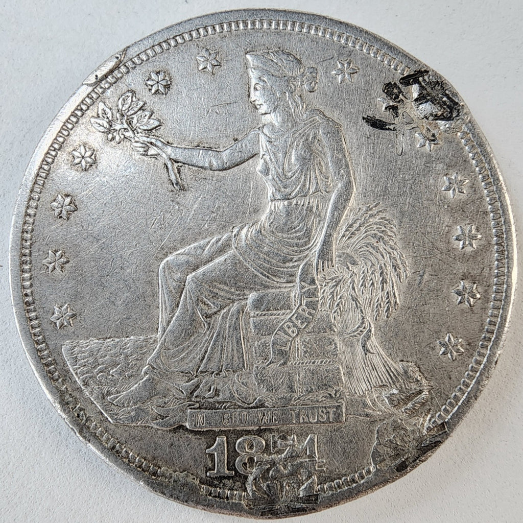 1874 S Chopmarked Trade Dollar US $1 San Francisco Chinese