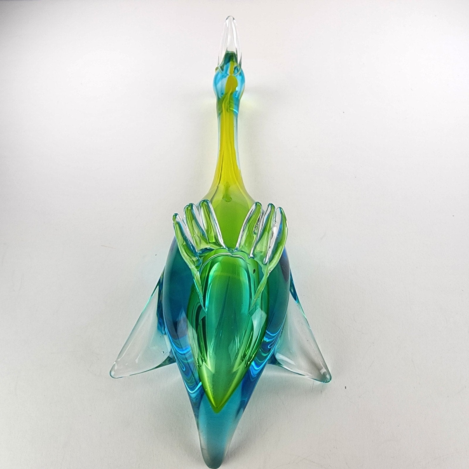 14" Murano Art Glass Duck Handmade Green Yellow Blue Bird Animal