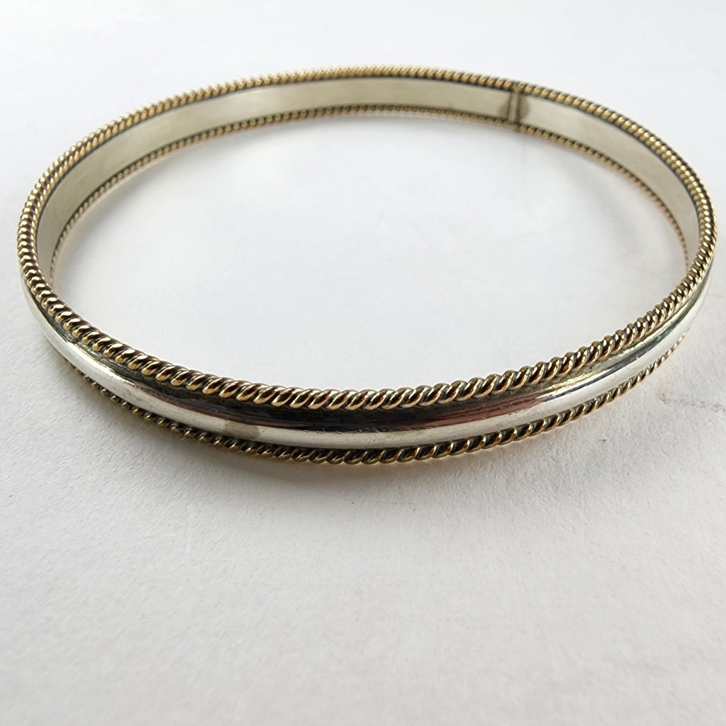 12K Yellow Gold & Sterling Silver 925 Bangle Bracelet by Native Navajo Tahe 2.5"