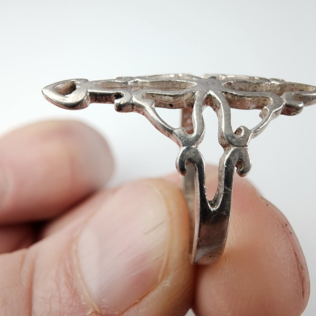 Filigree Open Cross Ring Size 6 Sterling Silver 925 Vintage