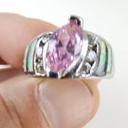 Opal Inlay Amethyst Ring Size 8 1/2 Sterling Silver 925 Vintage