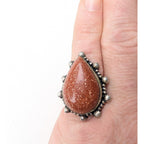 Southwestern Orange Sunstone Sterling Silver 925 Beaded Ring Size 9