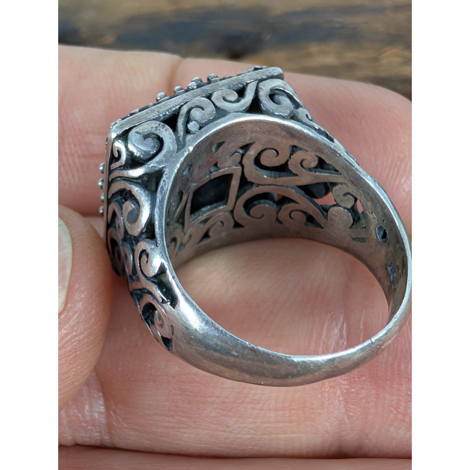 Vintage Bali Black Onyx Sterling Silver 925 Ring Size 7