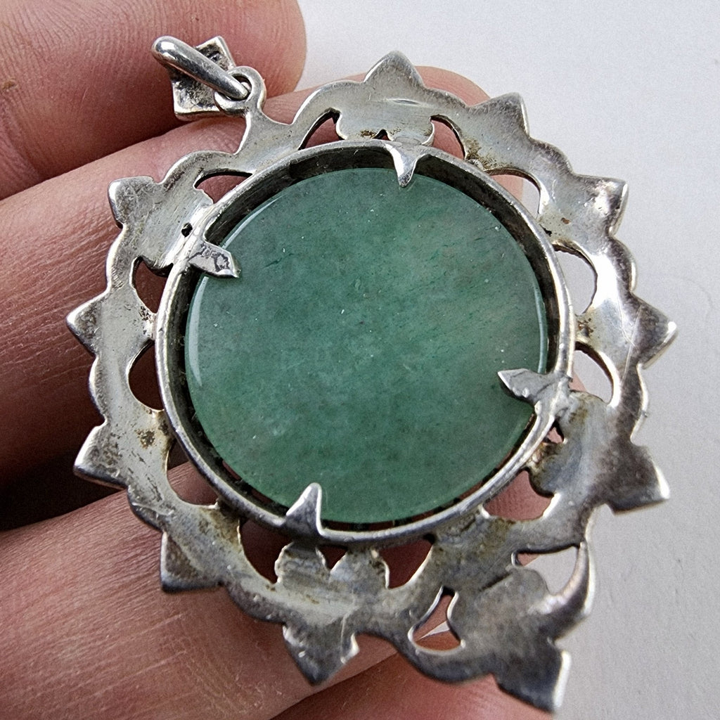 Art Deco Chrysoprase Marcasite Pendant Sterling Silver 925 Gothic