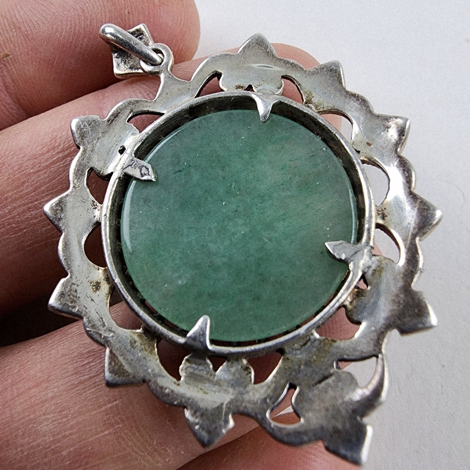 Art Deco Chrysoprase Marcasite Pendant Sterling Silver 925 Gothic