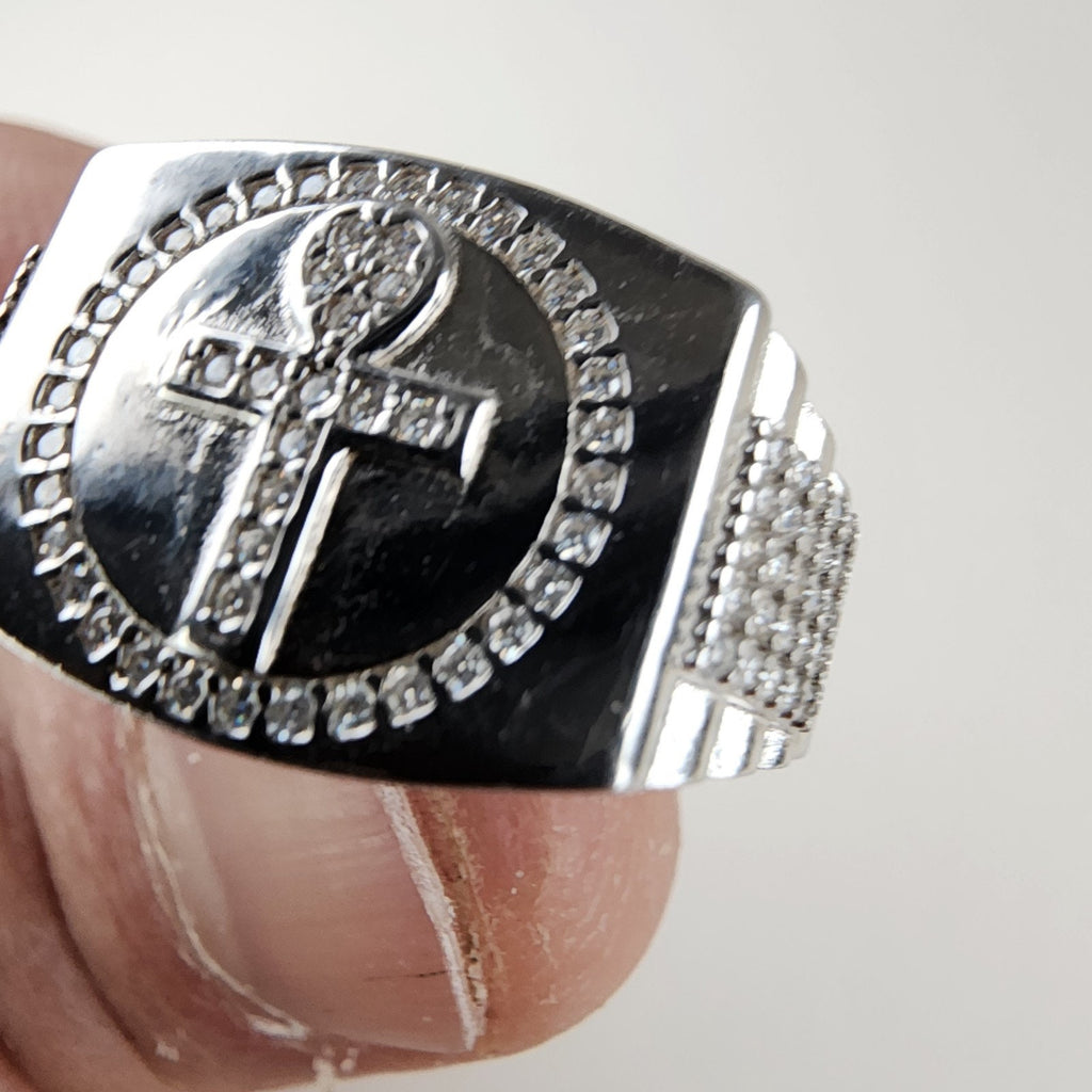 Moissanite Ankh Mens Ring Size 11 Sterling Silver 925 New