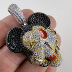 Iced Out Twisted Mickey Mouse Sterling Silver 925 Pendant New