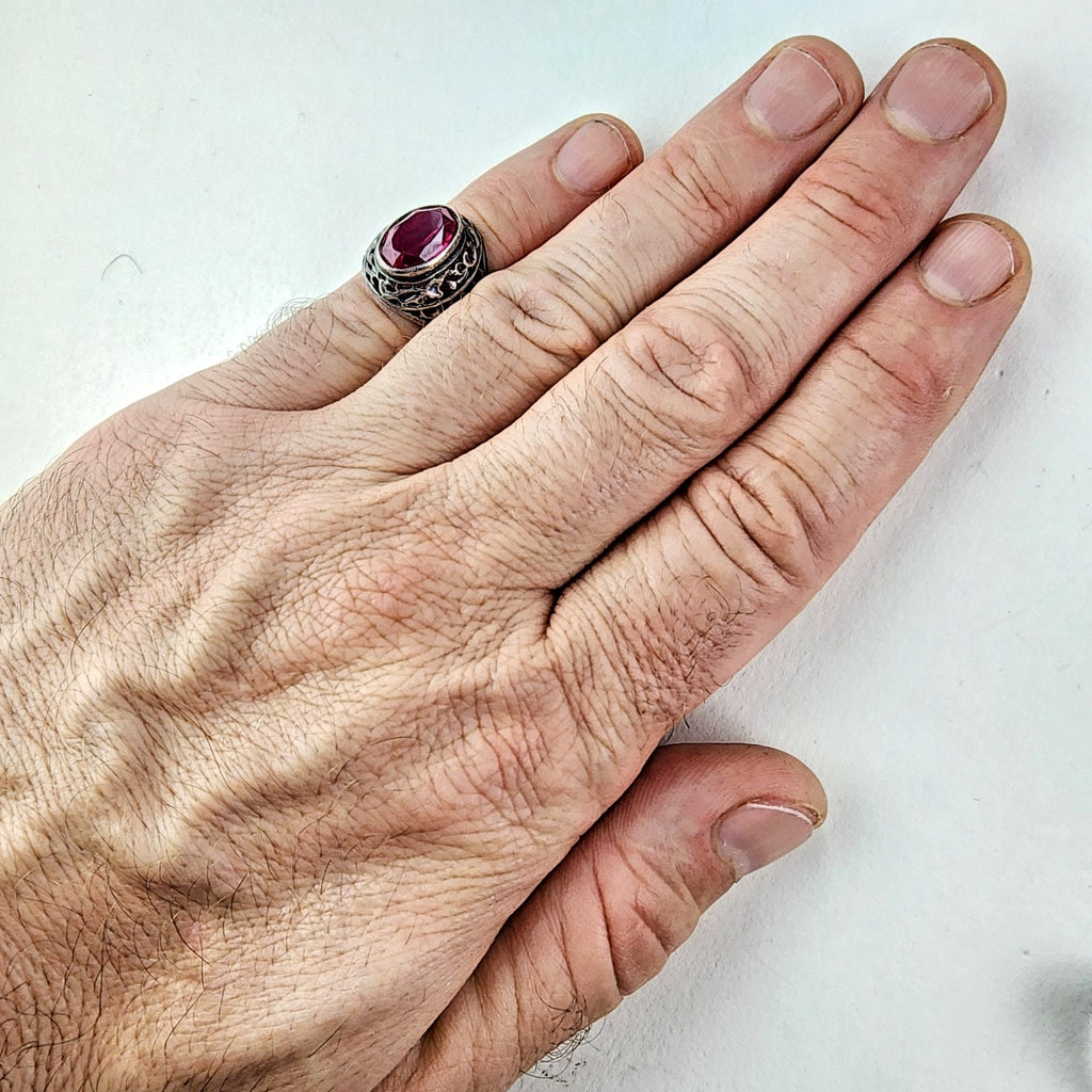 Russian Ruby Men's Ring Size 7 Sterling Silver 916 Vintage Soviet