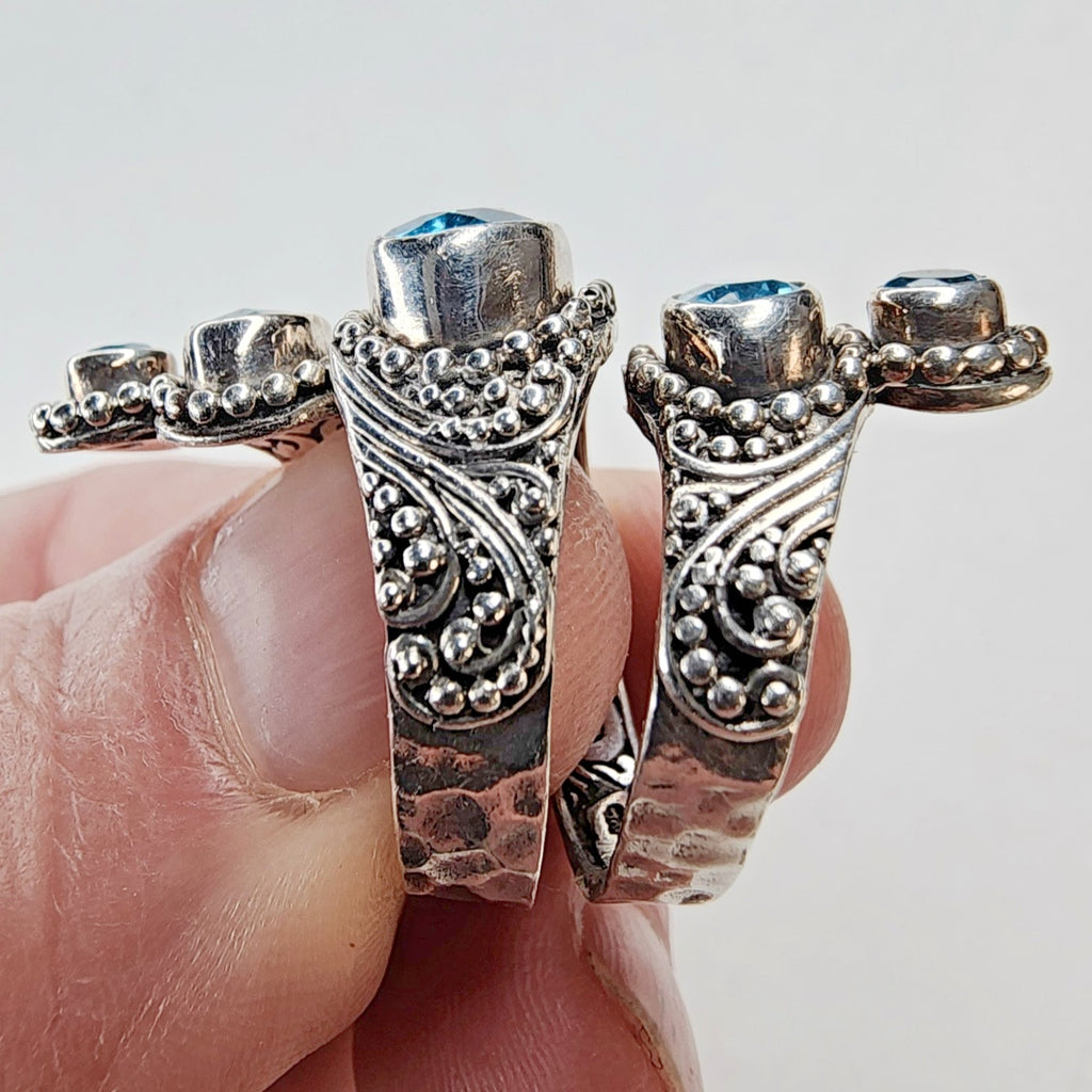 Designer Topaz Double Bypass Ring Size 7 by Sarda Sterling Silver 925 Retired