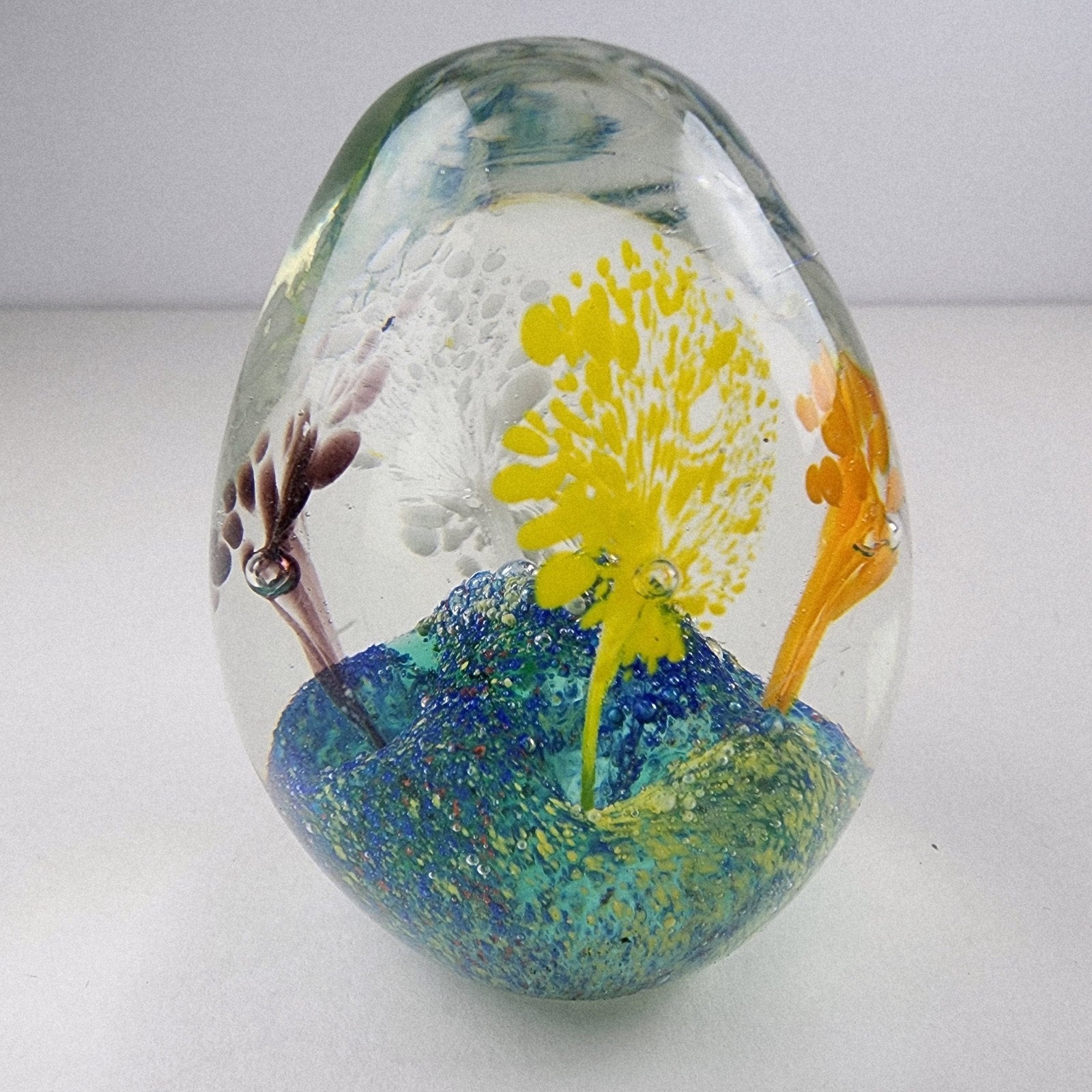 2 1/2" Tree Landscape Art Glass Paperweight Vintage Hand Blown Borosilicate