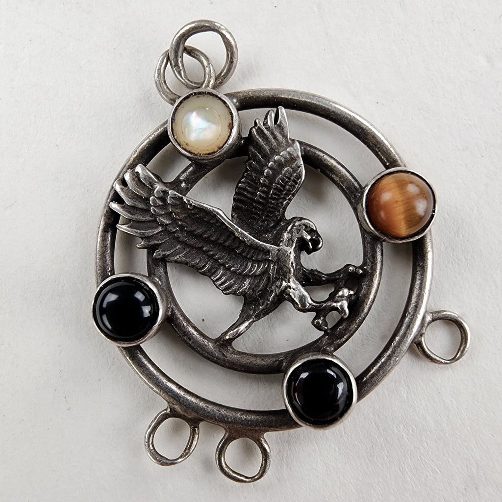 Vintage Eagle Tigers Eye Cabochon Sterling Silver 925 Pendant