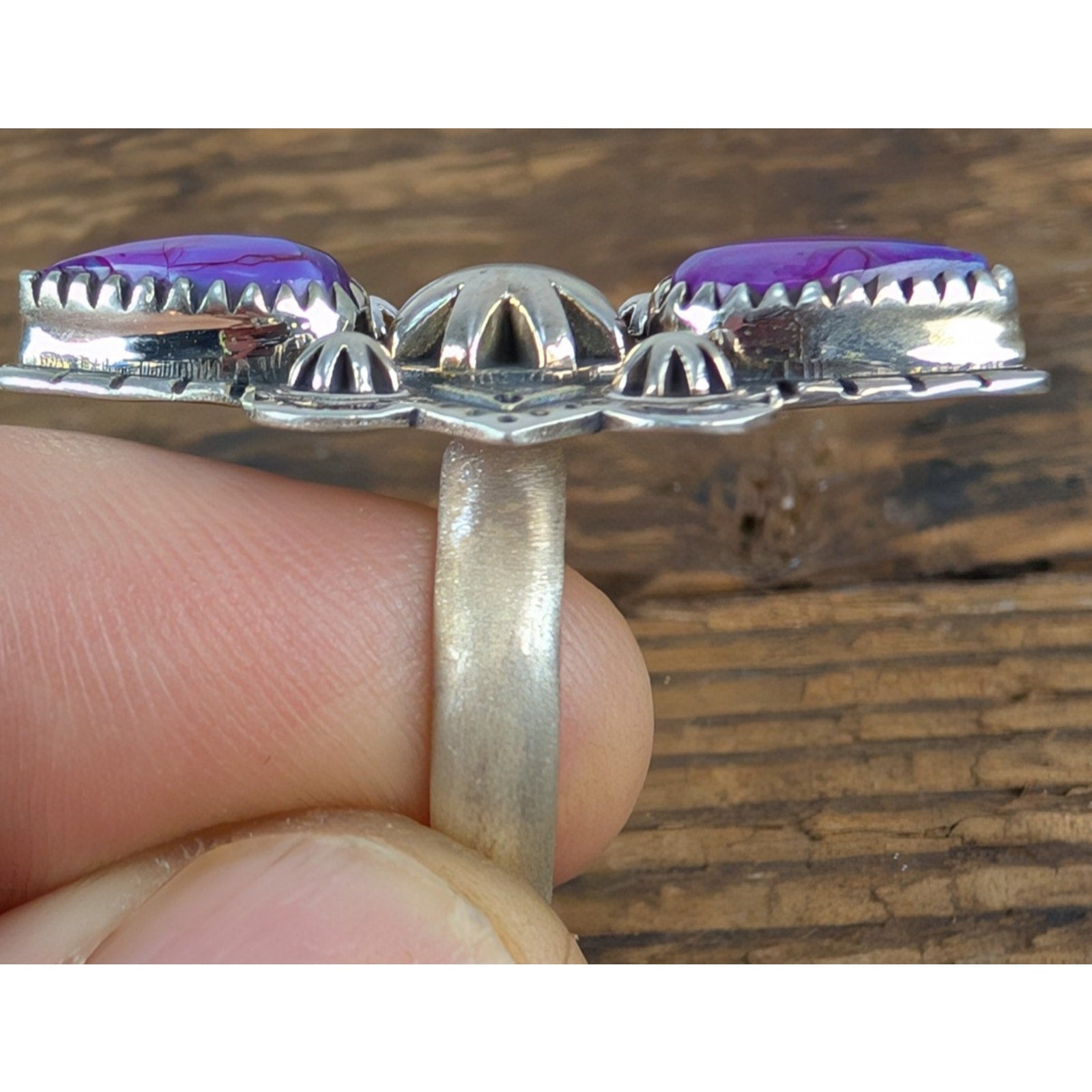 Purple Mohave Turquoise Stamped Sterling Silver 925 Adjustable Ring Size 6 to 11