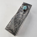 Etched Turquoise Accentt 800 Silver Lipstick Container with Mirror Italy Antique