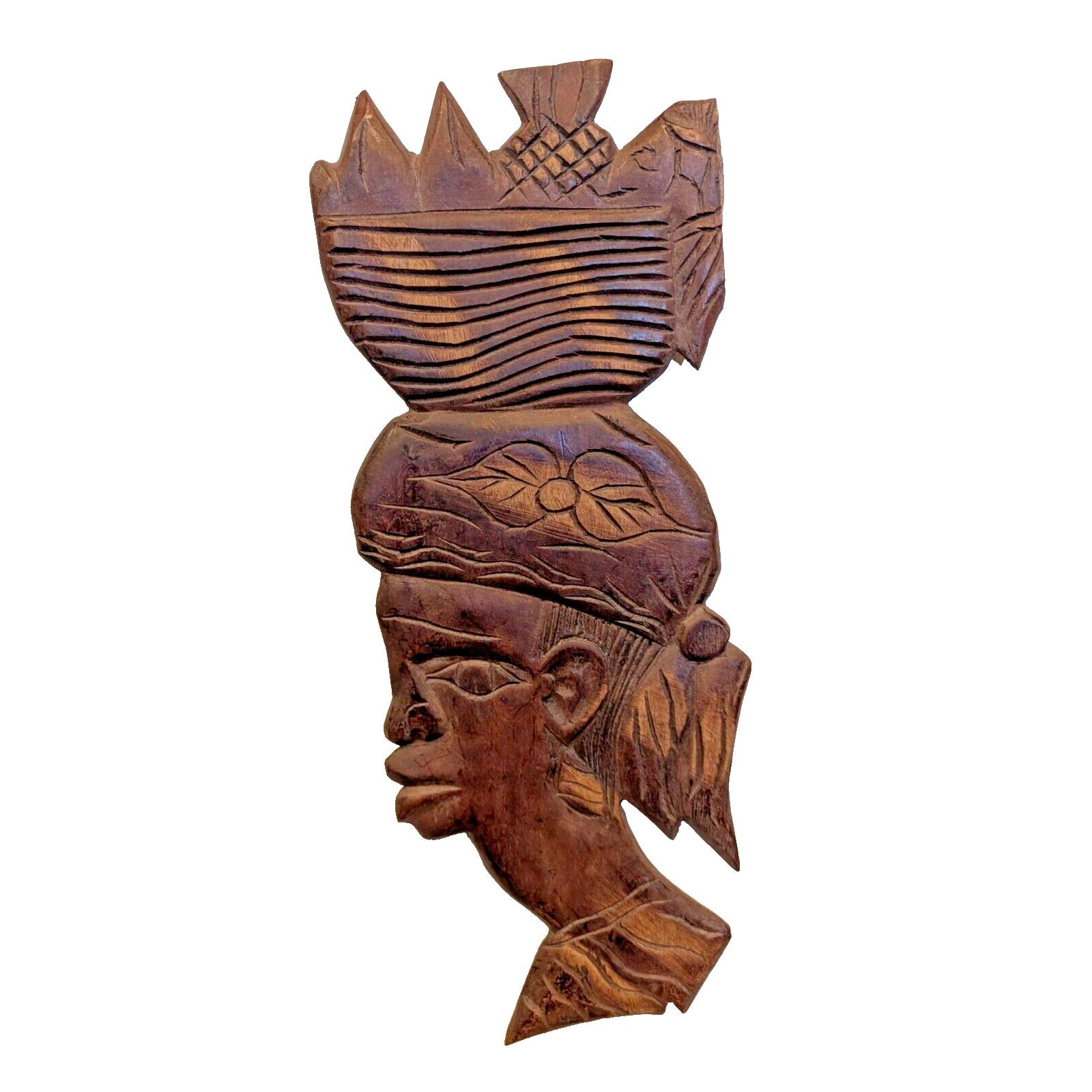 Vintage Haitian Carved Faces Pair Couple Wooden Wall Hangings