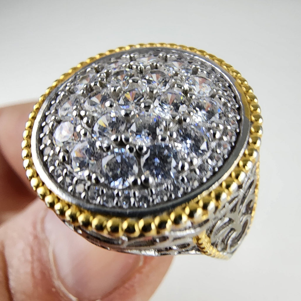 CZ Cluster Ring Size 8 New 18K Gold & Sterling Silver 925