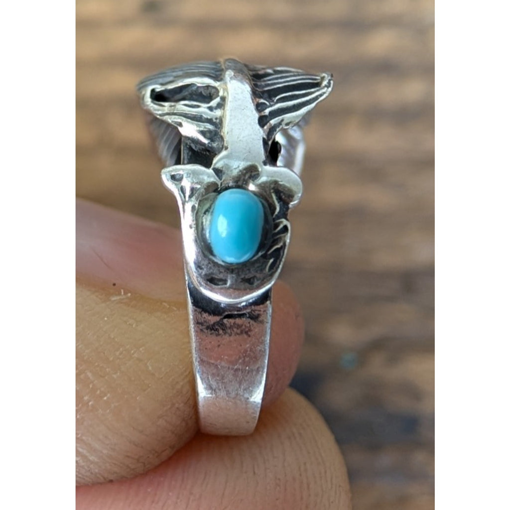Turquoise Feather Sterling SIlver 925 Ring Size 5 1/2 Southwestern