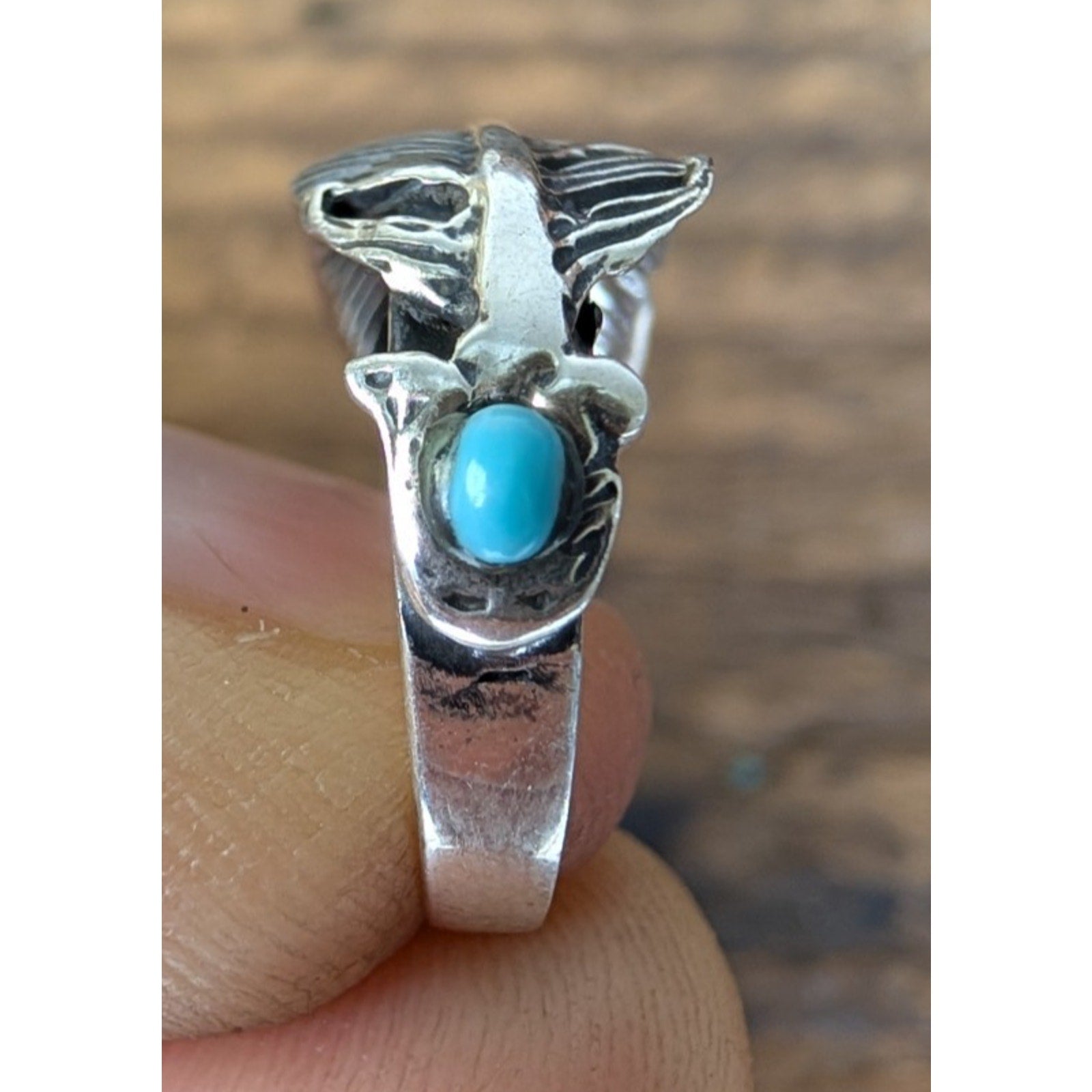 Turquoise Feather Sterling SIlver 925 Ring Size 5 1/2 Southwestern