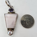 Pink Rhodonite Pearl & Amethyst Pendant Sterling Silver 925 Vintage