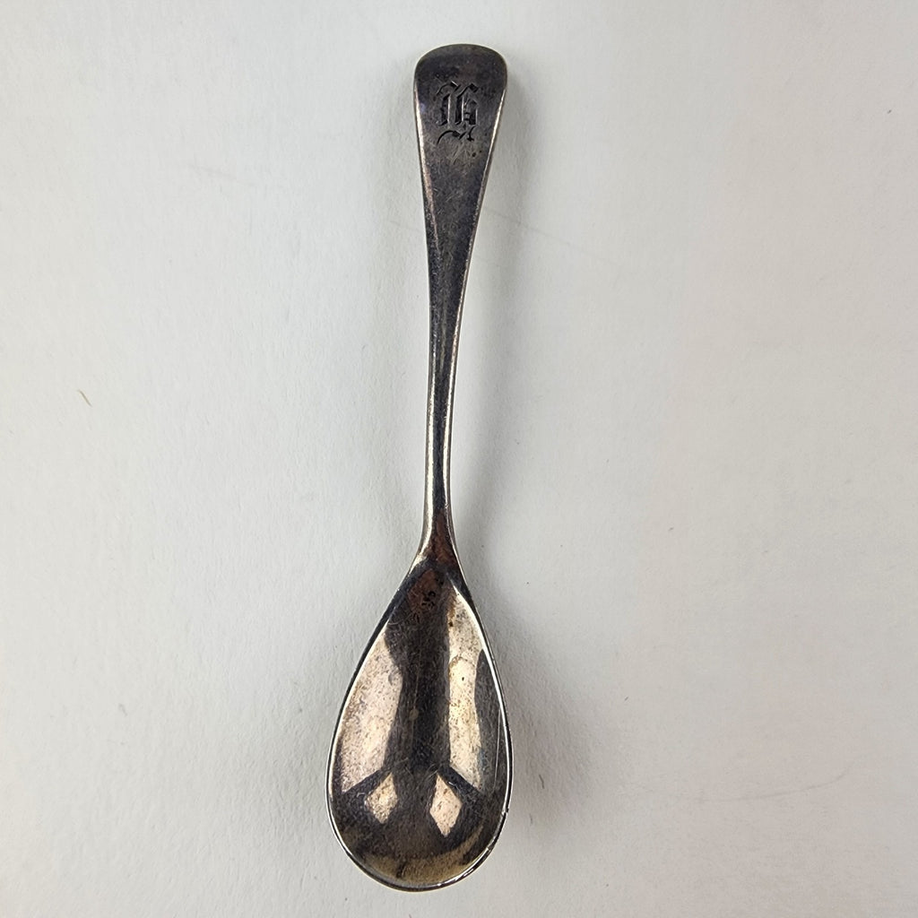 Fiddle Style Engraved M Salt Spoon Sterling Silver 925 Antique