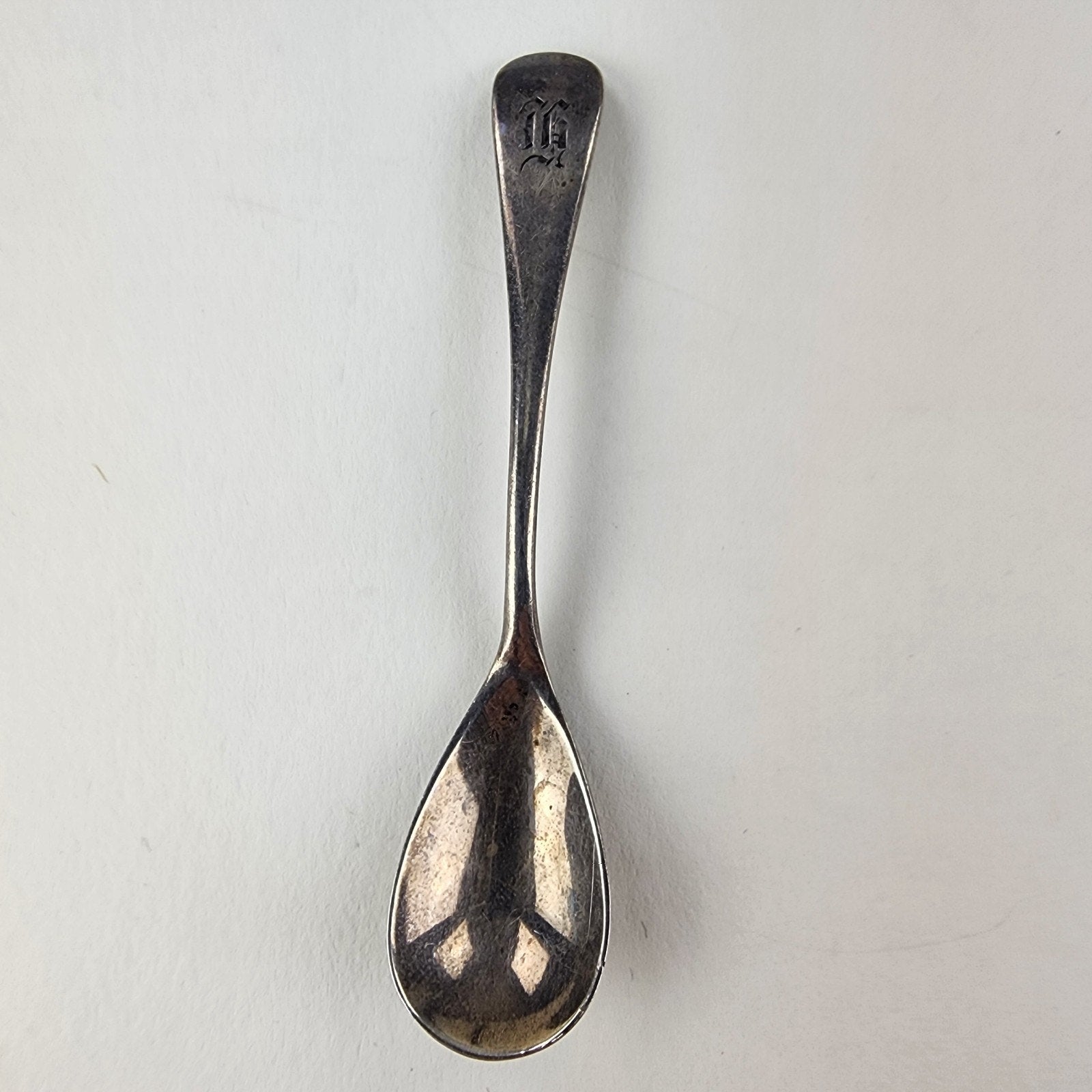 Fiddle Style Engraved M Salt Spoon Sterling Silver 925 Antique