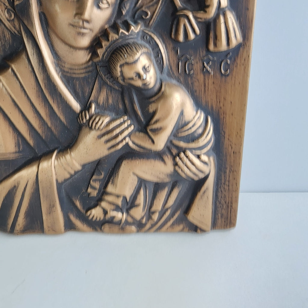 Gold Ceramic Madonna and Child Hodegetria Greek Icon 7" x 9"