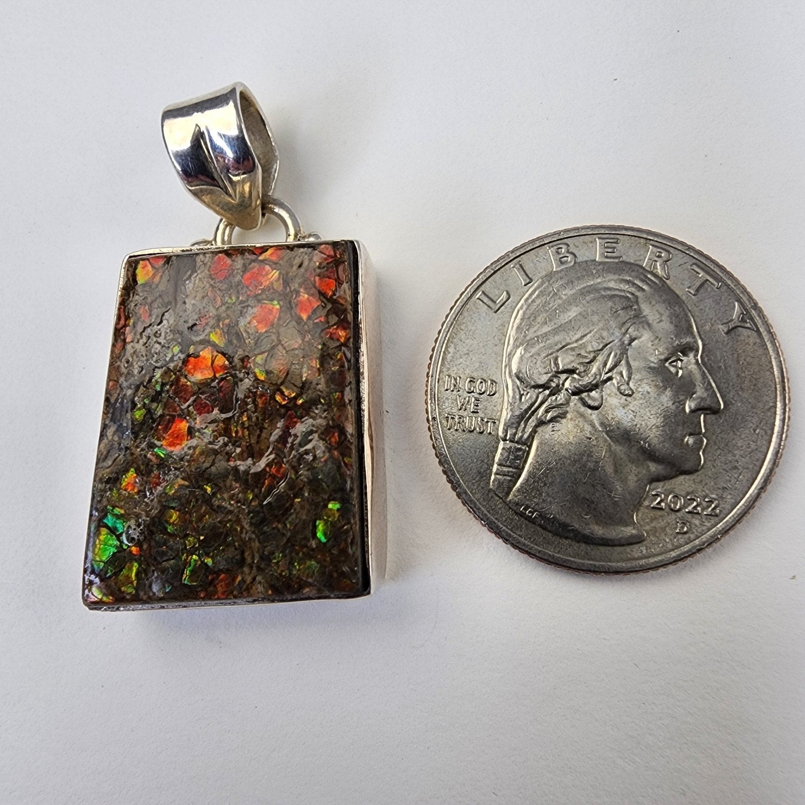 Canadian Ammolite Sterling SIlver 925 Bar Pendant