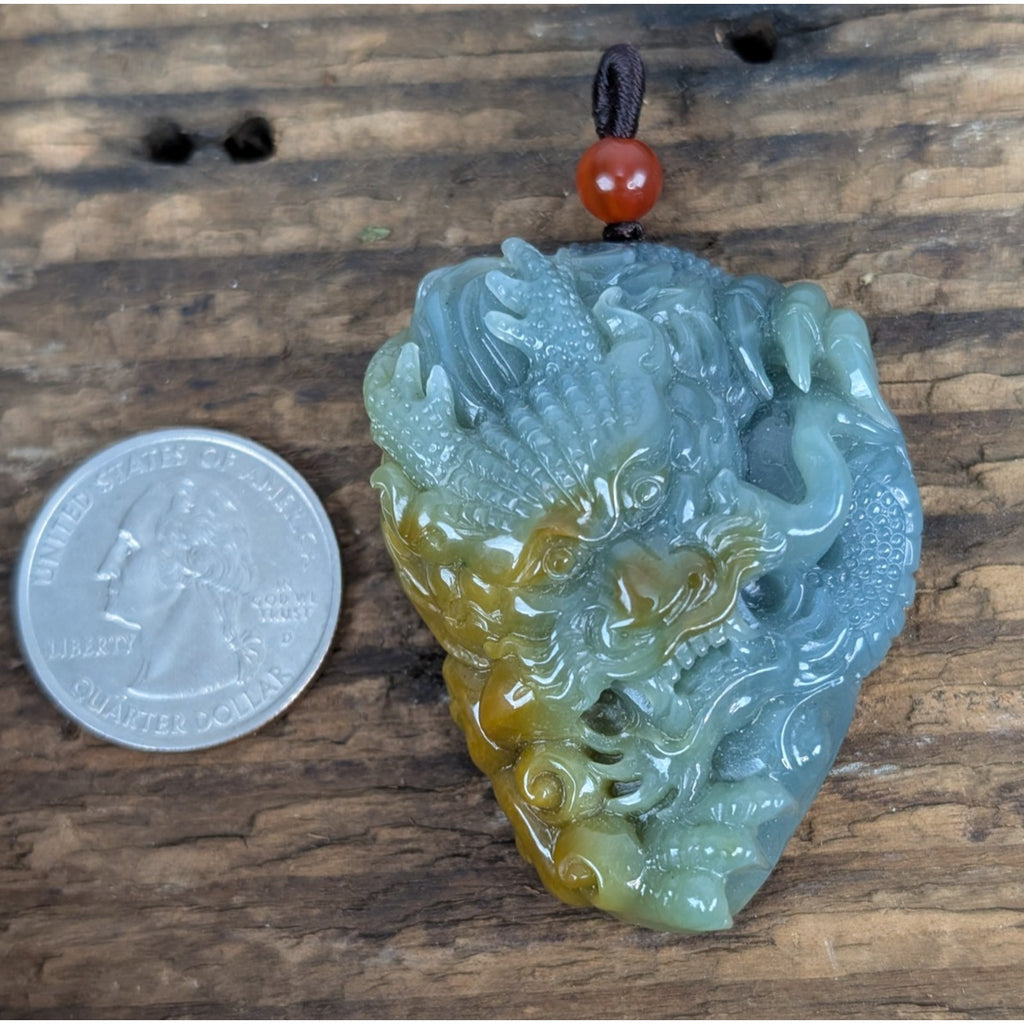New Blue Guatemalan JADE Carved Chinese Dragon Pendant